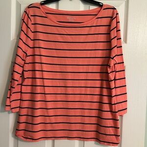 Orange and Navy stripe 3/4 length sleeve shirt